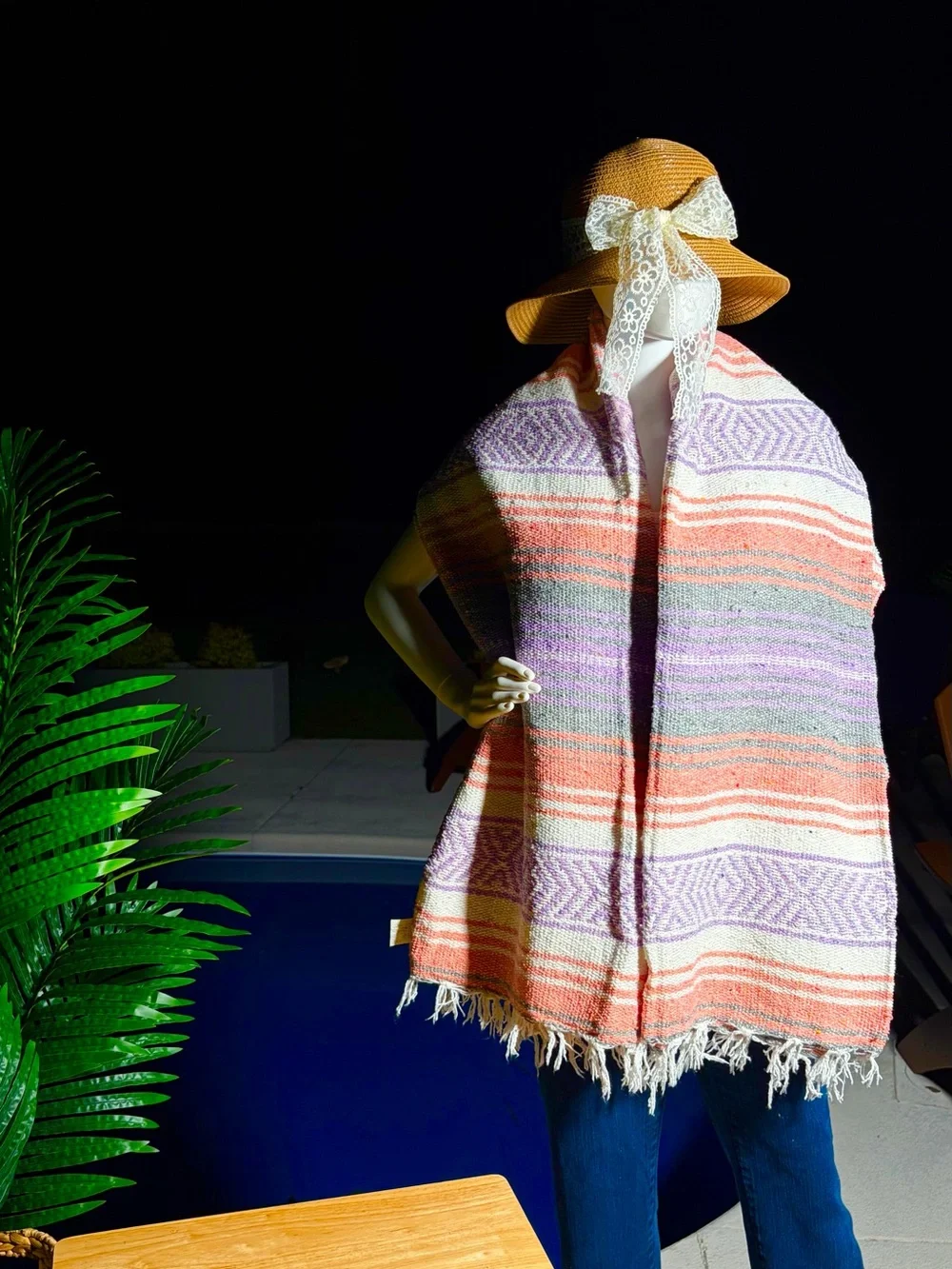 Mexican Falsa Blanket – Woven Striped Serape Throw with Fringe